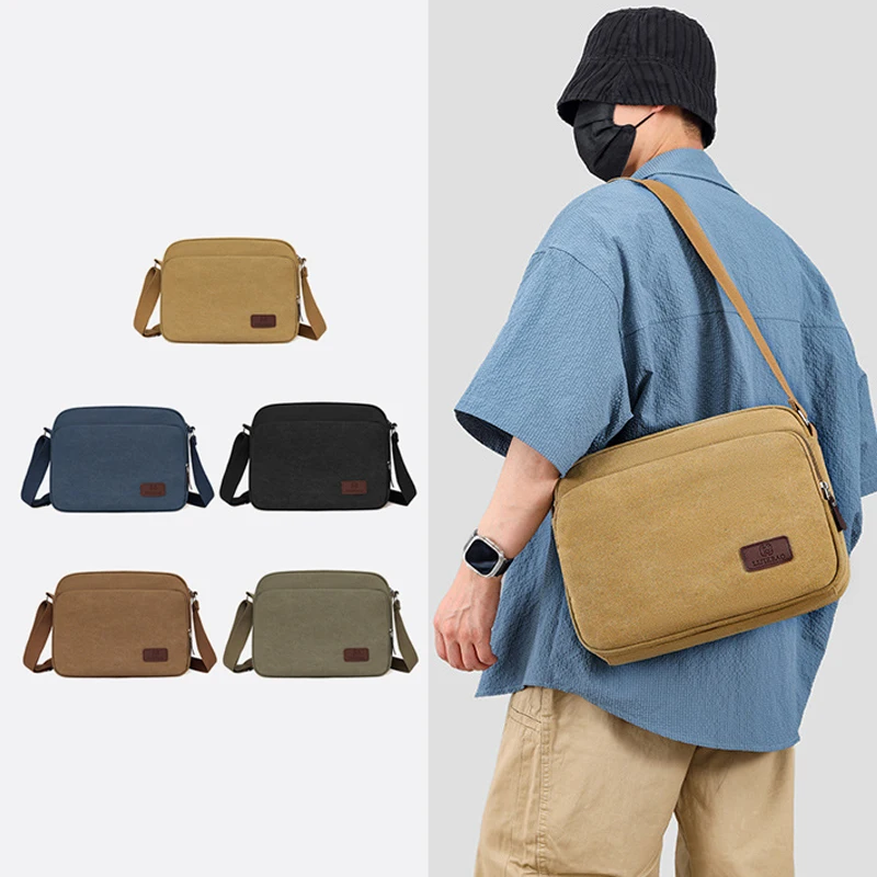 

Мужская парусиновая сумка через плечо, повседневная многослойная сумка на плечо, простая дорожная сумка для телефона, винтажная деловая сумка через плечо для поездок на работу