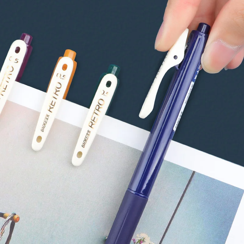 BAOKE-Caneta Gel Retrátil Retro, PC3848, 0.5mm, Conjunto 5Pc