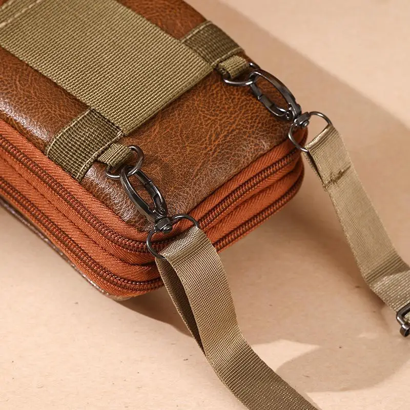 PU-Leder-Umhängetasche, vielseitiger Stil, schlichtes Design, Gürteltasche, mehrere Fächer, Lederetui, Messenger-Tasche, für den Außenbereich und die Arbeit. – Detail 10