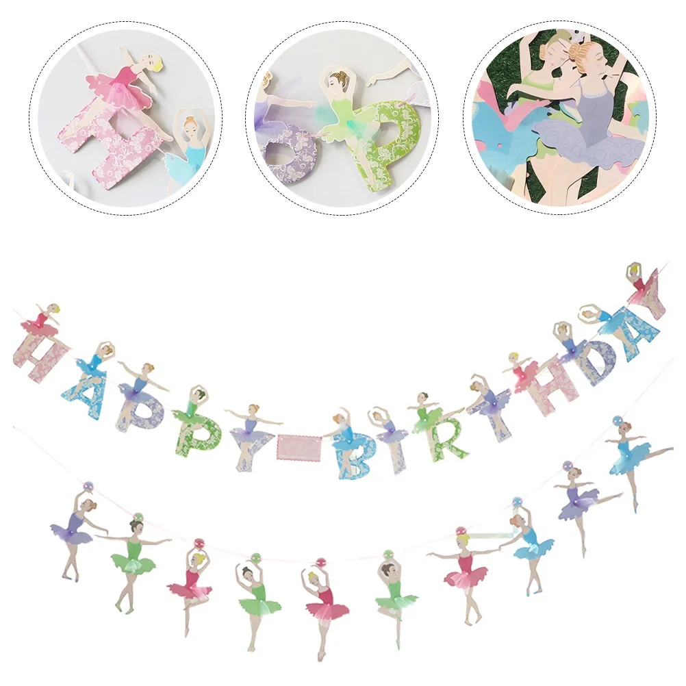 2 set Happy Birthday Banner Decor Ballerina Girl Bunting decorazioni per ragazze Kids Party Decors Toddler