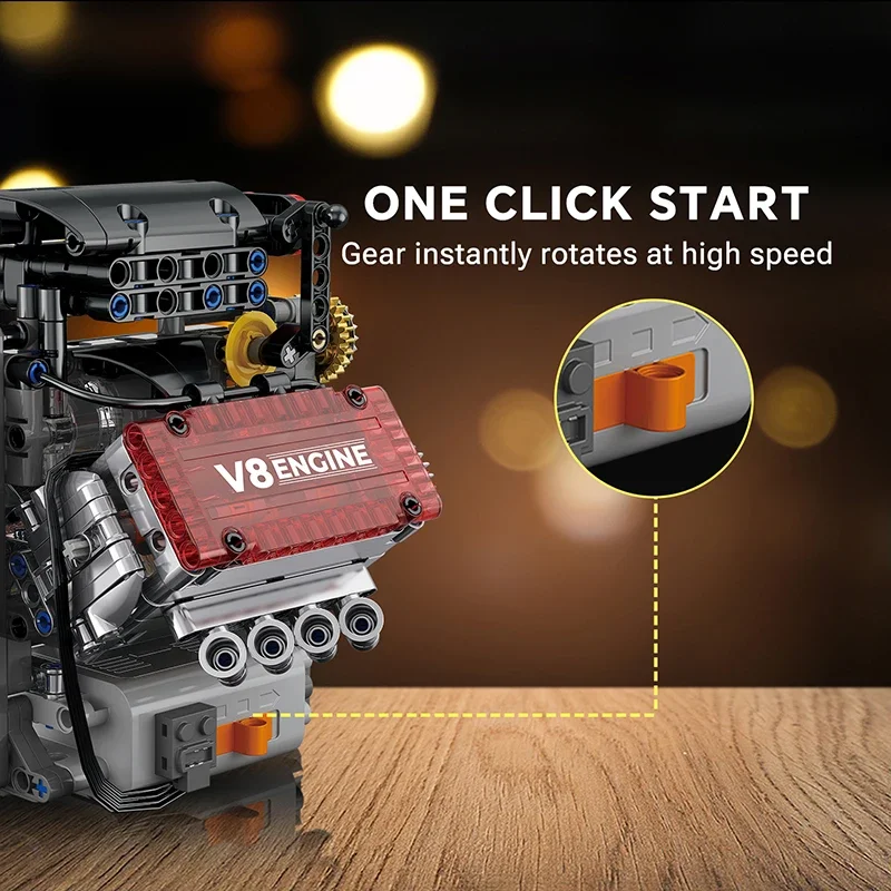 V8 محرك بمحرك محاكاة نموذج محرك كهربائيًا اللبنات قطع غيار السيارات التقنية ألعاب إبداعية هدايا للأولاد والكبار