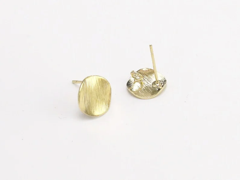 10pcs Round Earring Studs, Textured Round Earring Post, 10mm, 15mm, Earrings Making, Jewelry Supplies, Real Gold Plated -GS185
