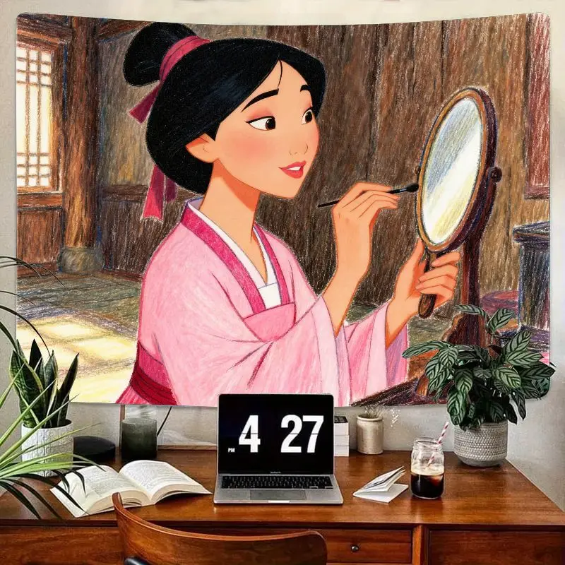 

1PC Disney Princess Mulan Pink Heroine Tapestry Modern Polyester Wall Art for Living Room Bedroom Decor Gift for Girls Women