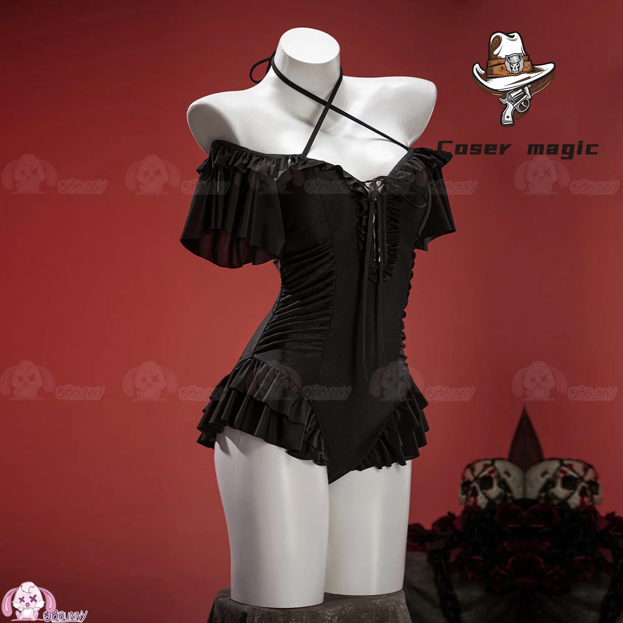 

Темно-готический цельный купальник в стиле ретро, милый купальник с рюшами и бретелями, корректирующий фигуру, водонепроницаемый