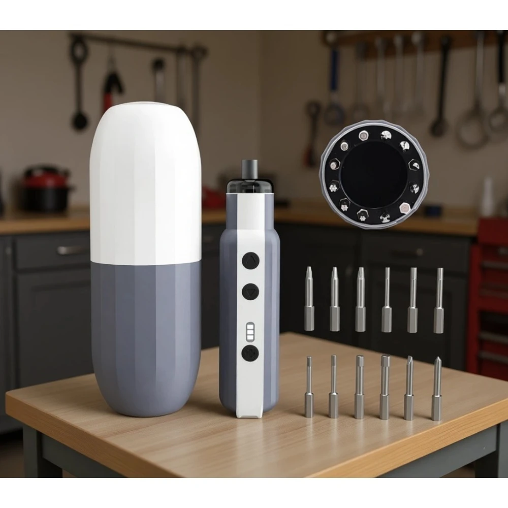 

Fathers Day Gift Kit Cordless Electric Screwdriver Adjustable Torque LED Light 12 Bits for Home Repairs