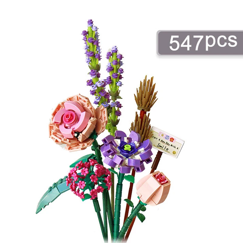 Ramo de bloques de construcción para niña, 547 piezas, regalo DIY, decoración del hogar, arreglo de flores, modelo de ensamblaje, juguete de bloques