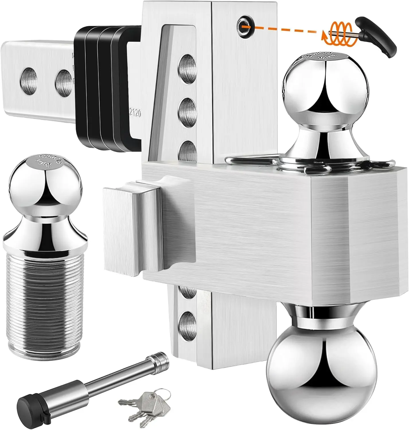 

Adjustable Trailer Hitch (Fits 2-Inch Receiver) - Aluminum Tow Hitch with 6-Inch Drop/Rise for Truck (12,500 LBS GTW) - Double A