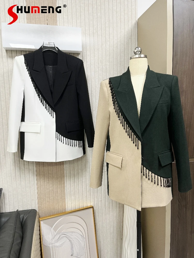 

2024 Autumn Winter New Women's Suit Jackets Light Luxury Retro High-end Design Suit Jacket Loose Contrast Color Women's Coats