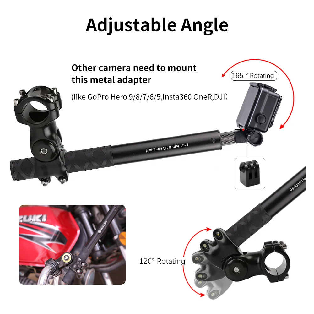 Motorcycle Bike Insta360 X3 X2 Camera Holder Handlebar Bumper Bracket Invisible Selfie Monopod for GoPro Max Hero 11 10 Camera