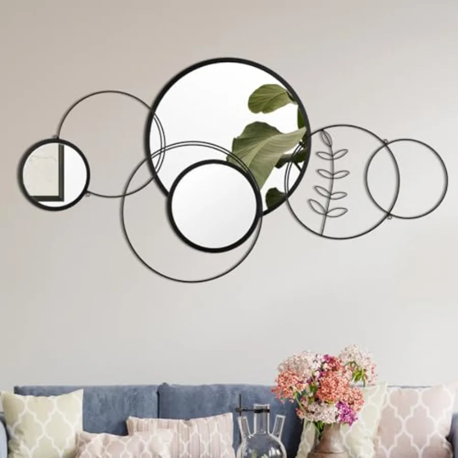 

Wall Mirror Decorative 41.34'' x 17.72'' Round Modern Metal Wall Mirrors Set for Living Room Circle Plates Overlapping Decorati