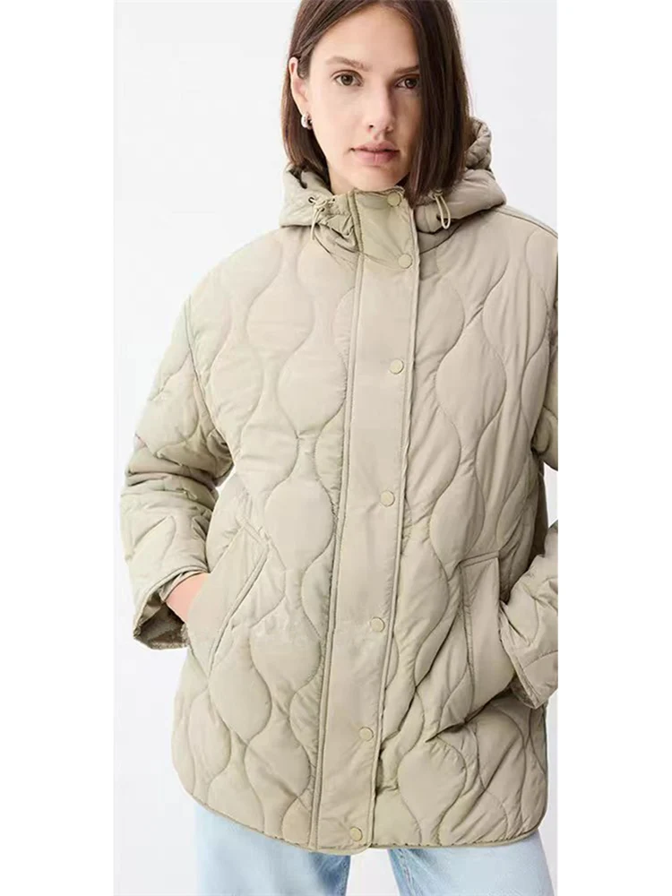 

Warm Cotton Jaet Women's Loose Fit Zipper Hooded Lightweight Bulk Stitching Cotton Coat Versatile Commute Sle Long Sve