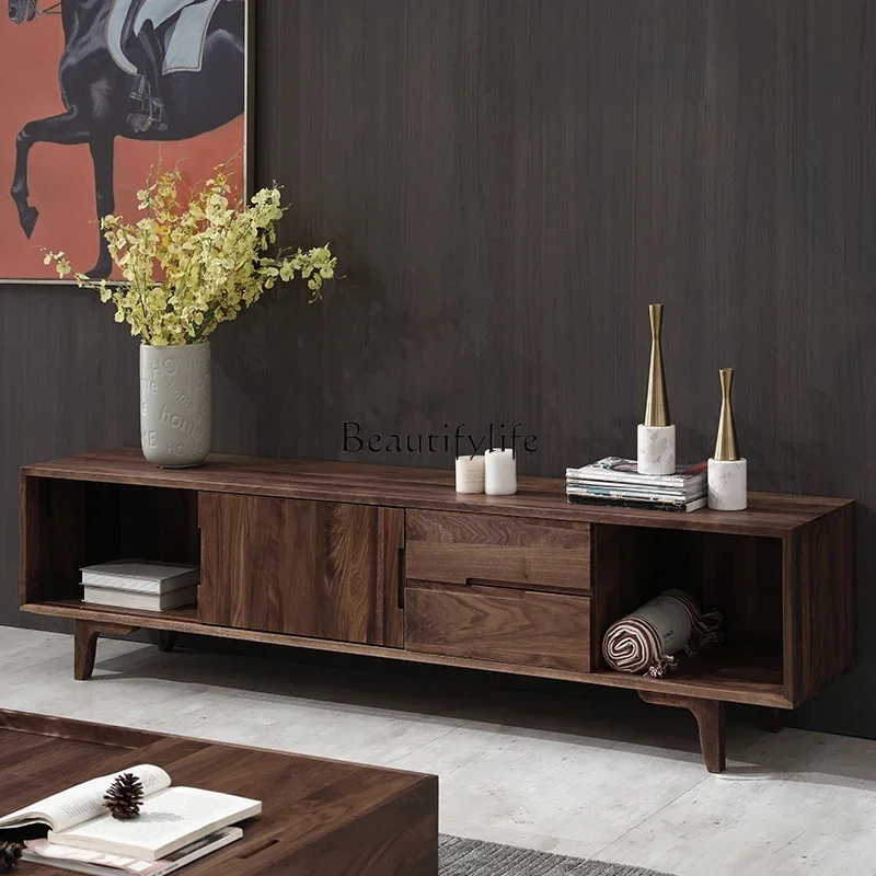 

02 Nordic Solid Wood TV Cabinet Simple Living Room North American New Chinese Style TV Stand