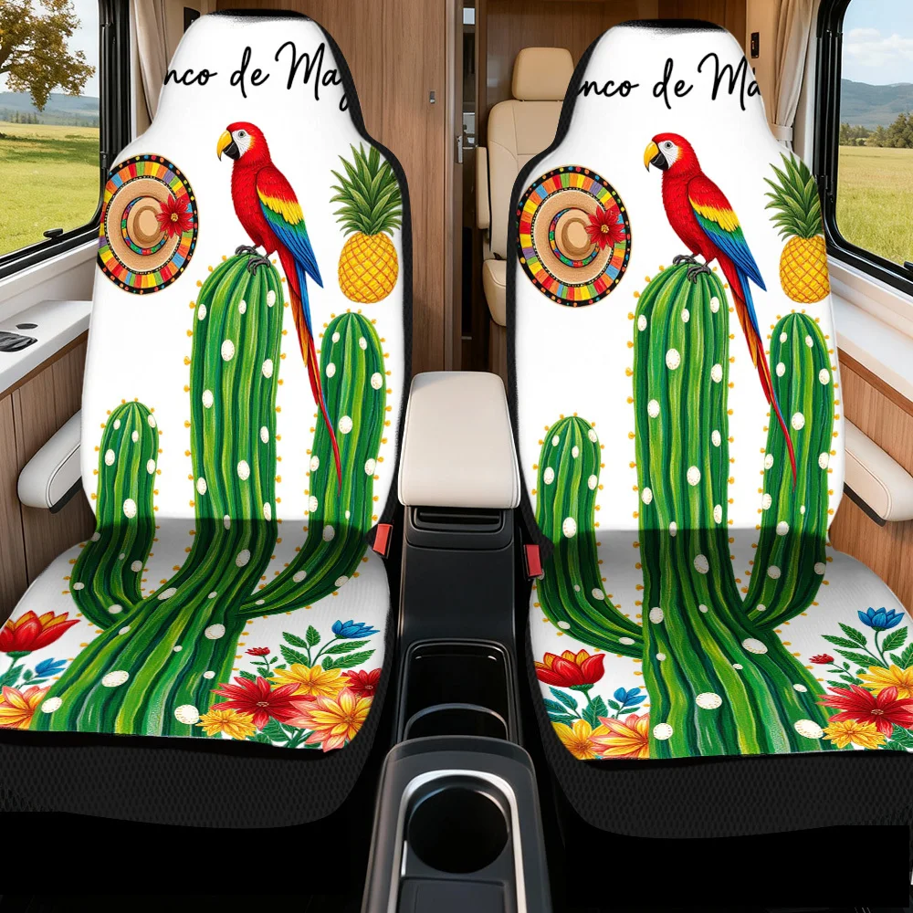2pcs, Decorative Cinco De Mayo Fiesta Themed Auto Seat Covers, Fit For SUV Sedan Truck, Soft Washable Fabric Adds Stylish Inter