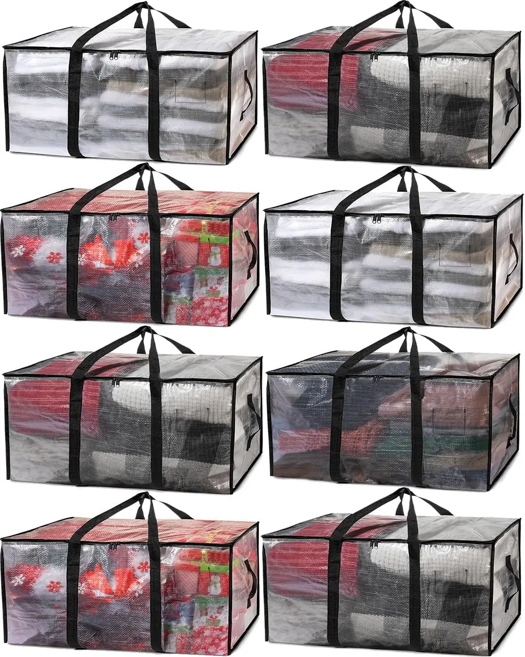 

Clear Heavy Duty Moving & Storage Bags with Lids, Large Packing Boxes with Backpack Straps and Zippers – 8 Pack