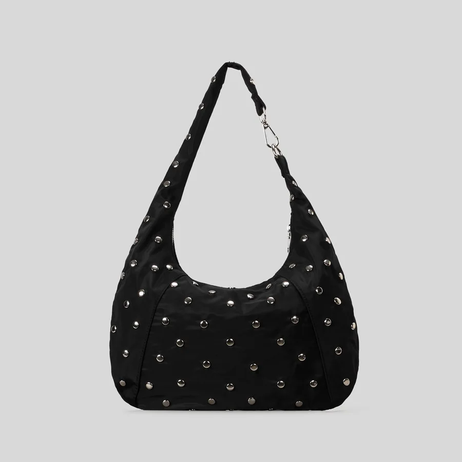 Fashion Rivet Hobos Women Shoulder Bags Punk Oxford Halfmoon Handbags Trend Lightweight Large Capacity Underarm Bag 2025