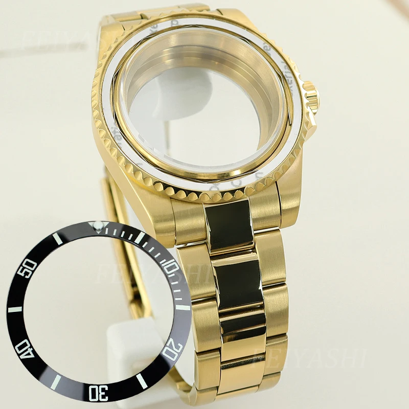 

Gold 40mm SUB Watch Case Watchband Unidirectional Bezel For Seiko NH35 NH34 NH36 NH38 Miyota 8215 ETA 2824 Movement 28.5mm Dial