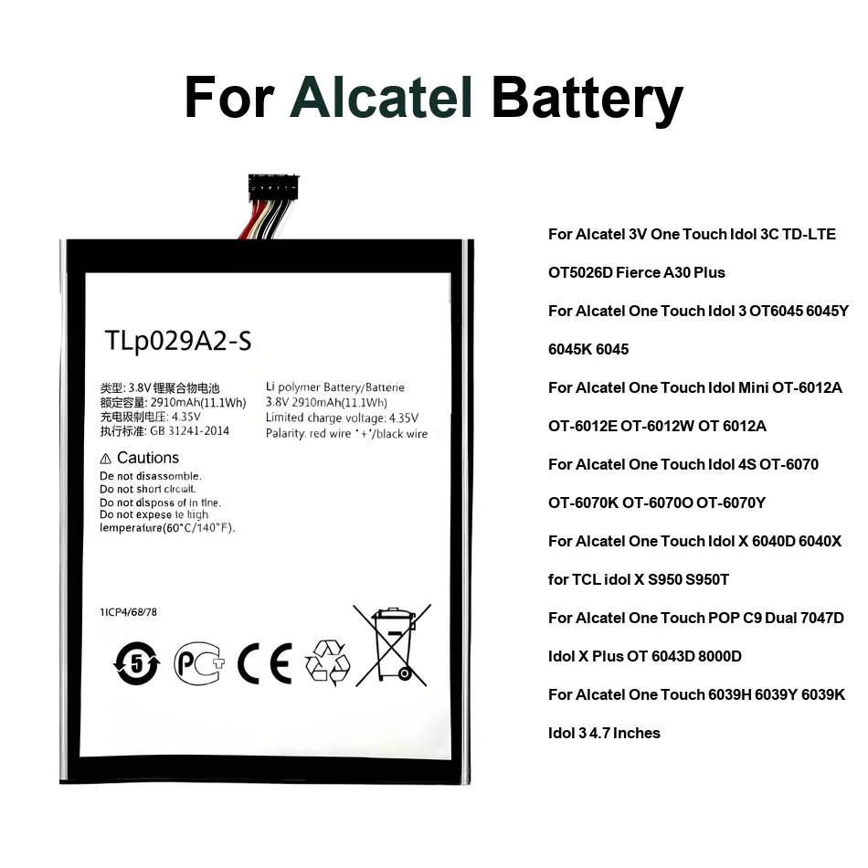 Batería TLp029C1 TLp029C7 para Alcatel 3V One Touch 6039H 6039K Onetouch Idol 3C 4S 6045Y 3 4.7 6040D 6040X S950 Plus Lte Mini