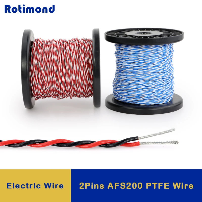 2/5/10m AFS200 PTFE Wire 2pins 26/25/24/22/20/18/17/15/13AWG High Temperature DIY FEP Twised Pair Electronic Signal Copper Cable