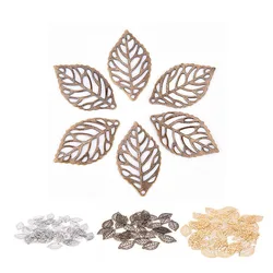 50pcs/set 23mm*13mm Golden Slivery Hollow Out Alloy Leaves Pendant  Jewelry Making Accessories DIY Craft