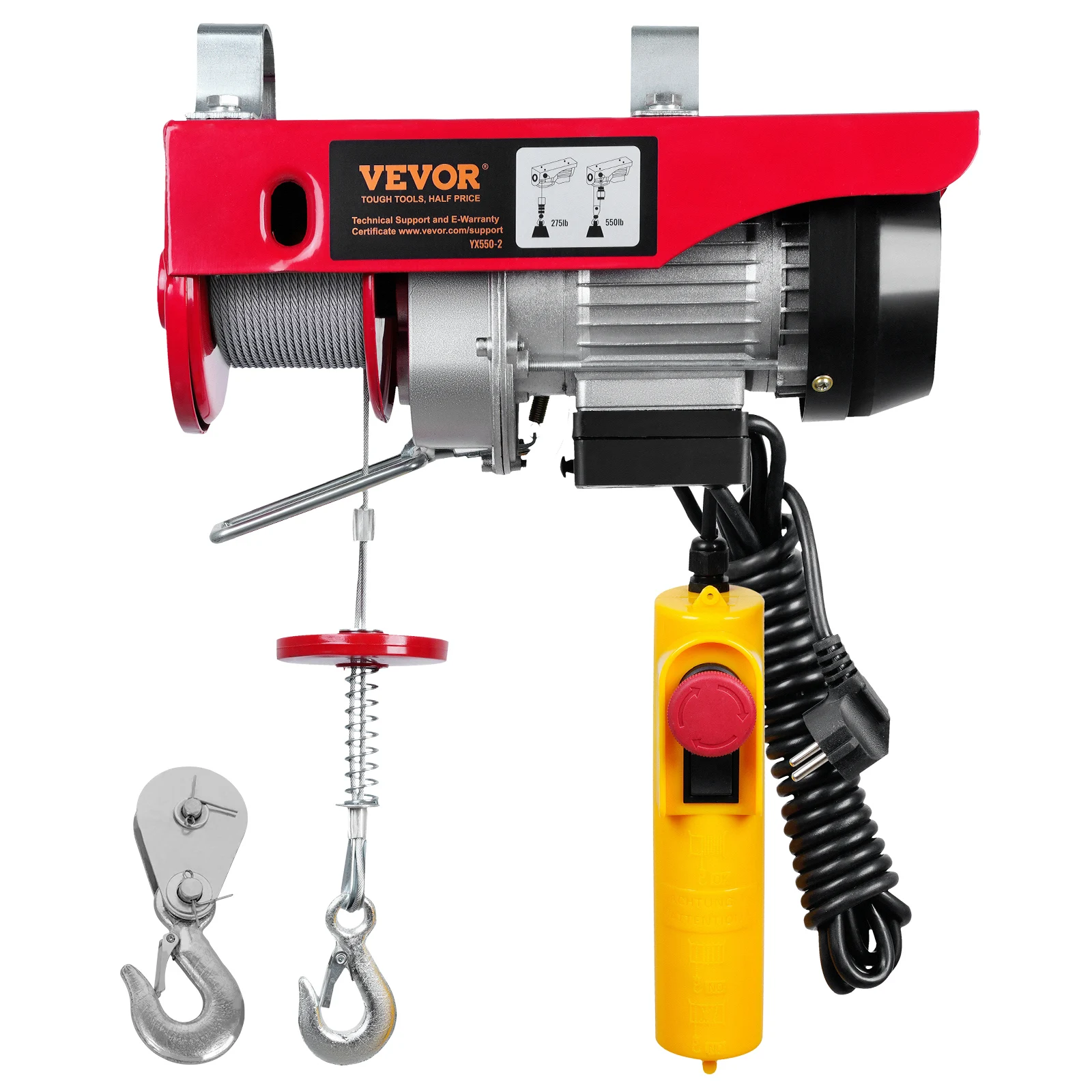 SucceBuy 250kg Elektrische Takelkraan Draagbare Lifter Overhead Garage Lier met Bedrade/Draadloze Afstandsbediening voor Auto Garage boot