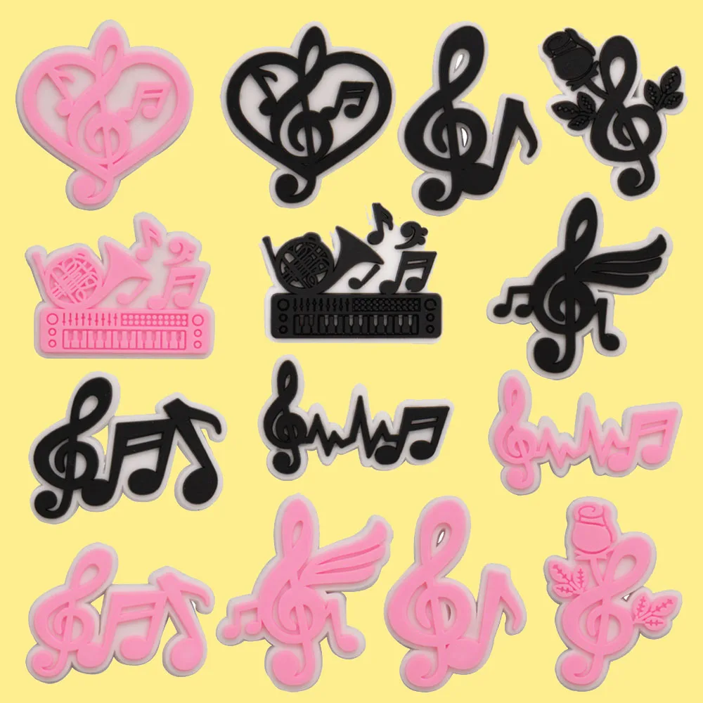 1-14PCS Black Musical Note PVC Shoe Charms Funny DIY Shoe Aceessories Fit Sandals Buckle Unisex Kids Party Gifts