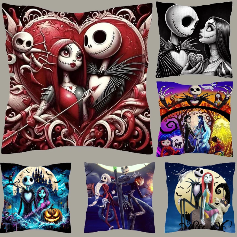 Disney The Nightmare Before Christmas Square Pillowcase Cartoon Jack Skellington Peach Fleece Pillow xmas Decoration Pillow