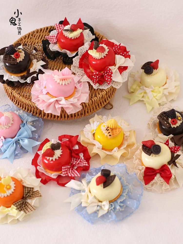 Sweetheart Cake Lolita Sweet Cute Sweet Flower Ball Headdress Pink Blue Coffee Bow Barrettes