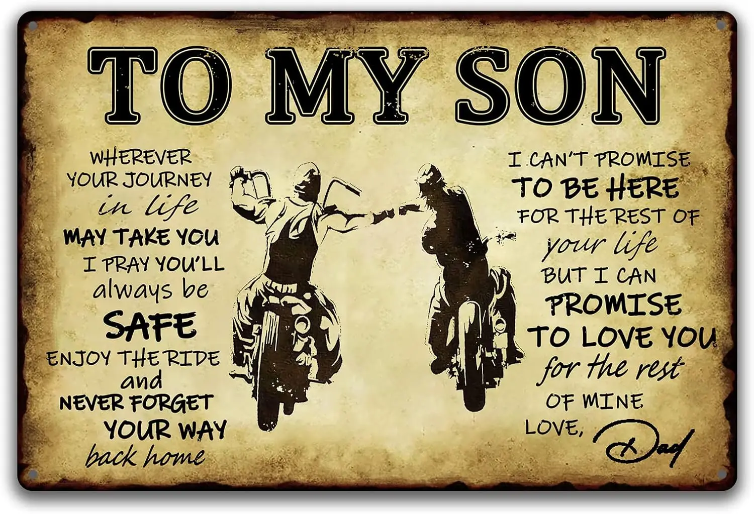 To My Son Metal Sign Dad Present To Son Sign Funny Tin Signs Vintage Wall Decor Bikers Metal Prayer Plaque To My Son Gifts From
