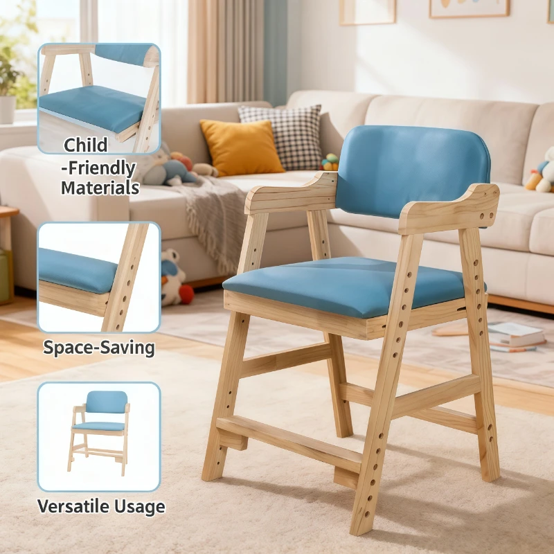 كرسي مريح للأطفال مصنوع من الخشب الصلب كرسي مكتب للأطفال مصحح الارتفاع قابل للتعديل مقعد دراسة المدرسة أثاث الطفل المتزايد