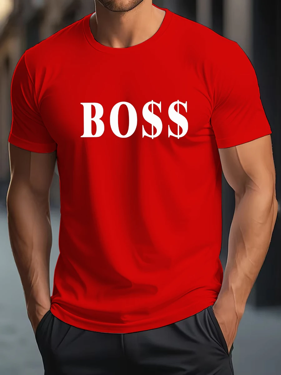 تي شيرت رجالي صيفي 100% من القطن الخالص لعام 2025 مع مطبوعات حروف BOSS، بلوزة عصرية، كاجوال بأكمام قصيرة