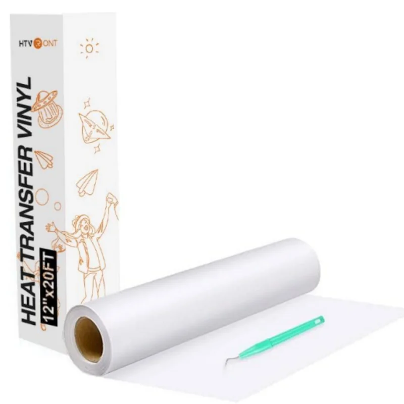 Vinile Termotrasferibile HTVRONT Bianco/Nero in Rotoli 12' X 20ft, Vinile Termoadesivo per Tutte le Macchine da Taglio per Silhouette Cameo
