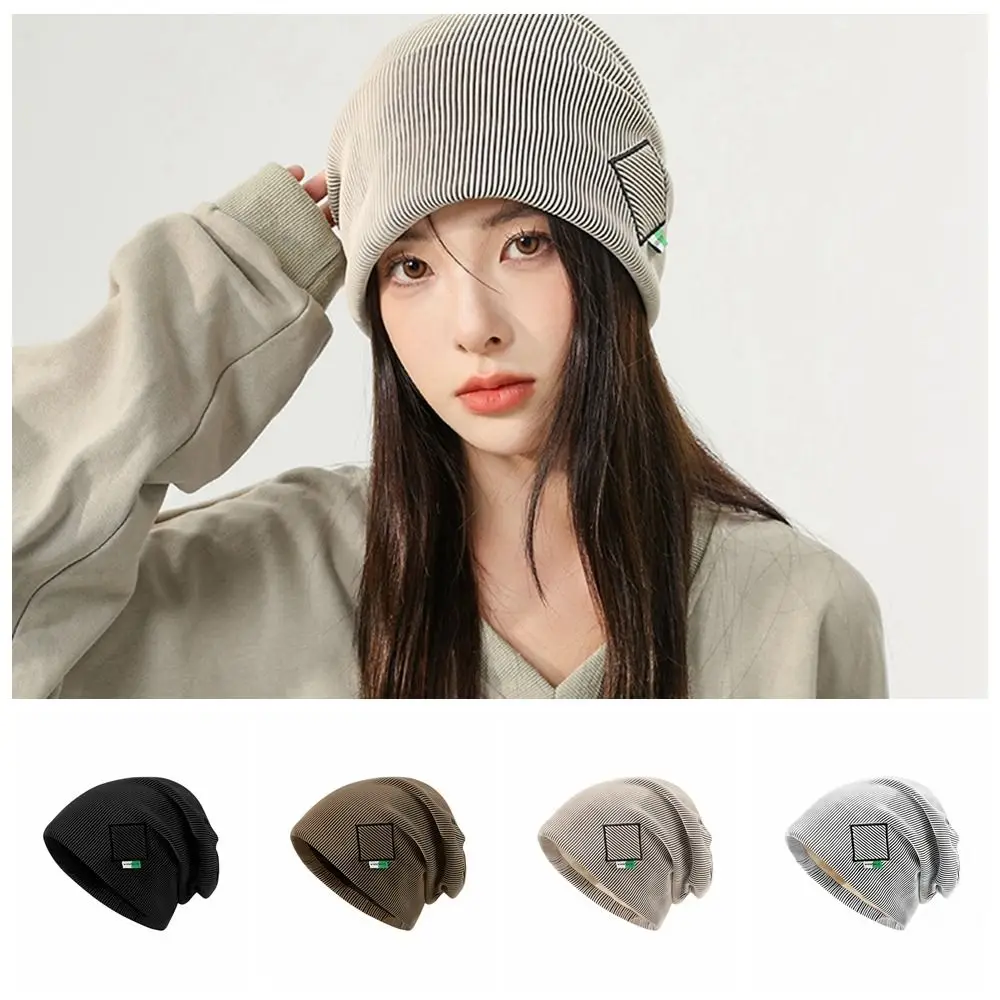 

Soft Striped Knitted Hat Letter Woolen Hat Pile Cap Skull Cap Beanie Hat Streetwear