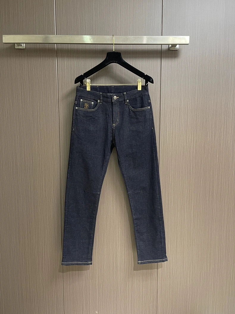 

Italian Vintage Men's Jeans Spring Summer Washed Embroidered Badge Casual Straight Comfortable Stretch Standard Fit Denim Pants