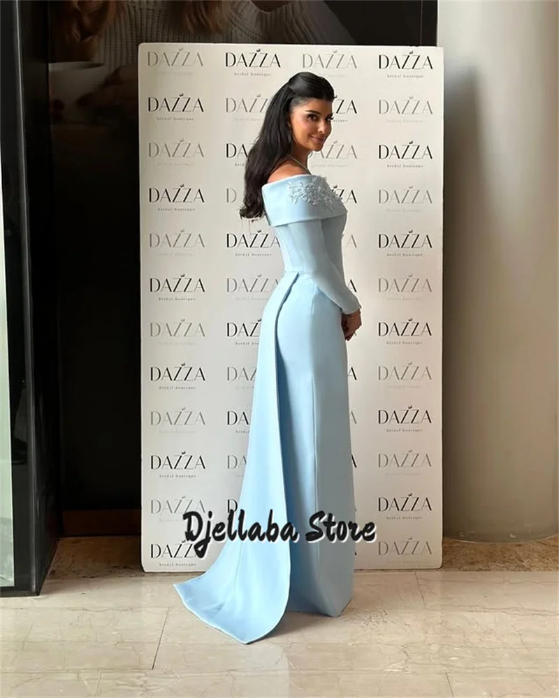 

Синие вечерние платья с открытыми плечами, расшитые бисером, элегантные для женщин, Саудовская Аравия, 2025 г., вечернее платье с длинными рукавами по индивидуальному заказу