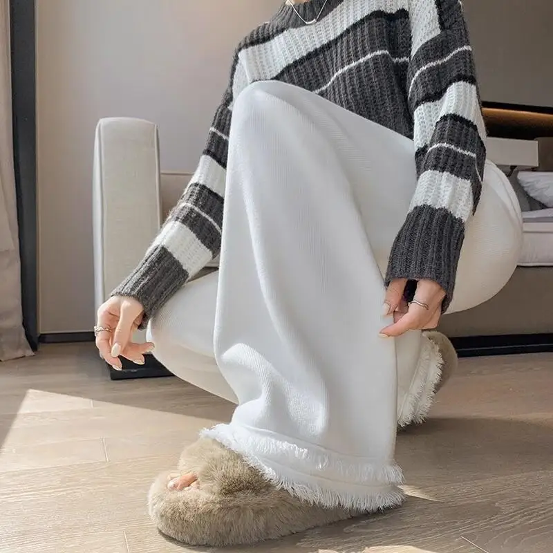 Thickened knitted wide-leg pants women spring autumn lazy-style glutinous rice pants high-waist drape casual floor-length pants