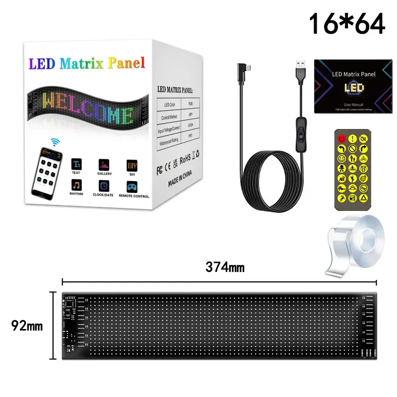 Led-ogen voor vrachtwagen Led Matrix Panel RGB LED Autopaneel DIY Programmeerbare Bluetooth App Controle Scrolling Light