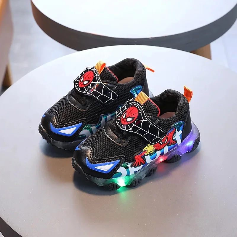 Disney Spiderman Children Casual Shoes LED Leisure Baby Girls Boys Shoes Led Lighted Kids Sneakers Infant Tennis