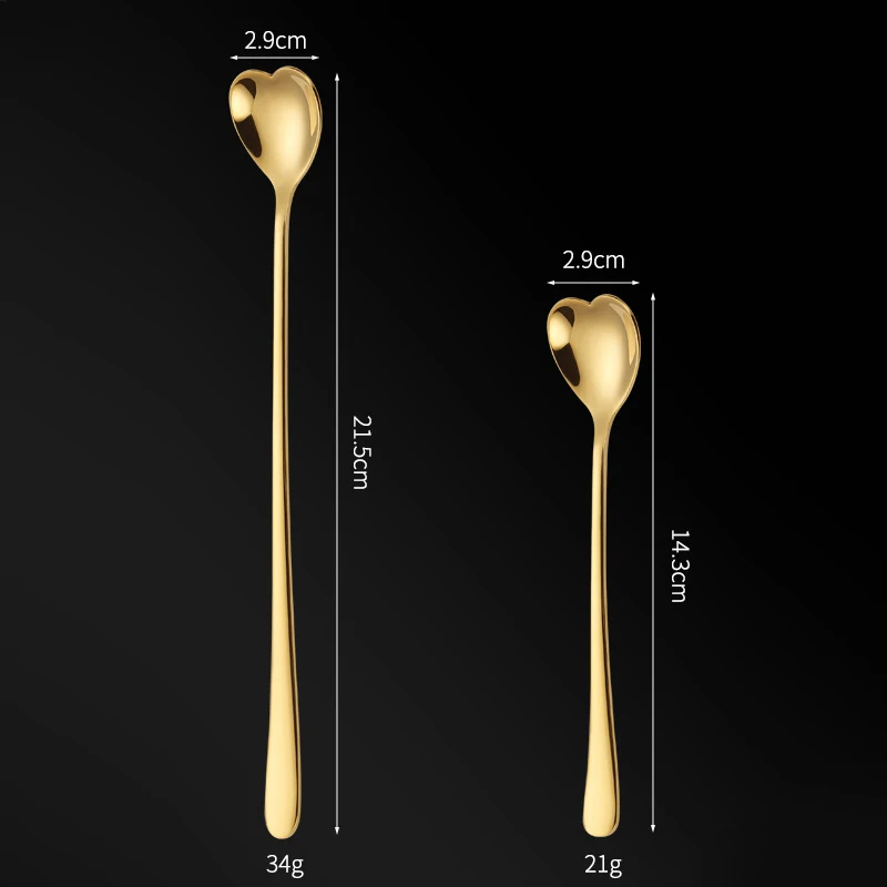5PCS ice spoon 304 stainless steel heart stirring spoon Korean style long handled milk tea honey coffee dessert spoon