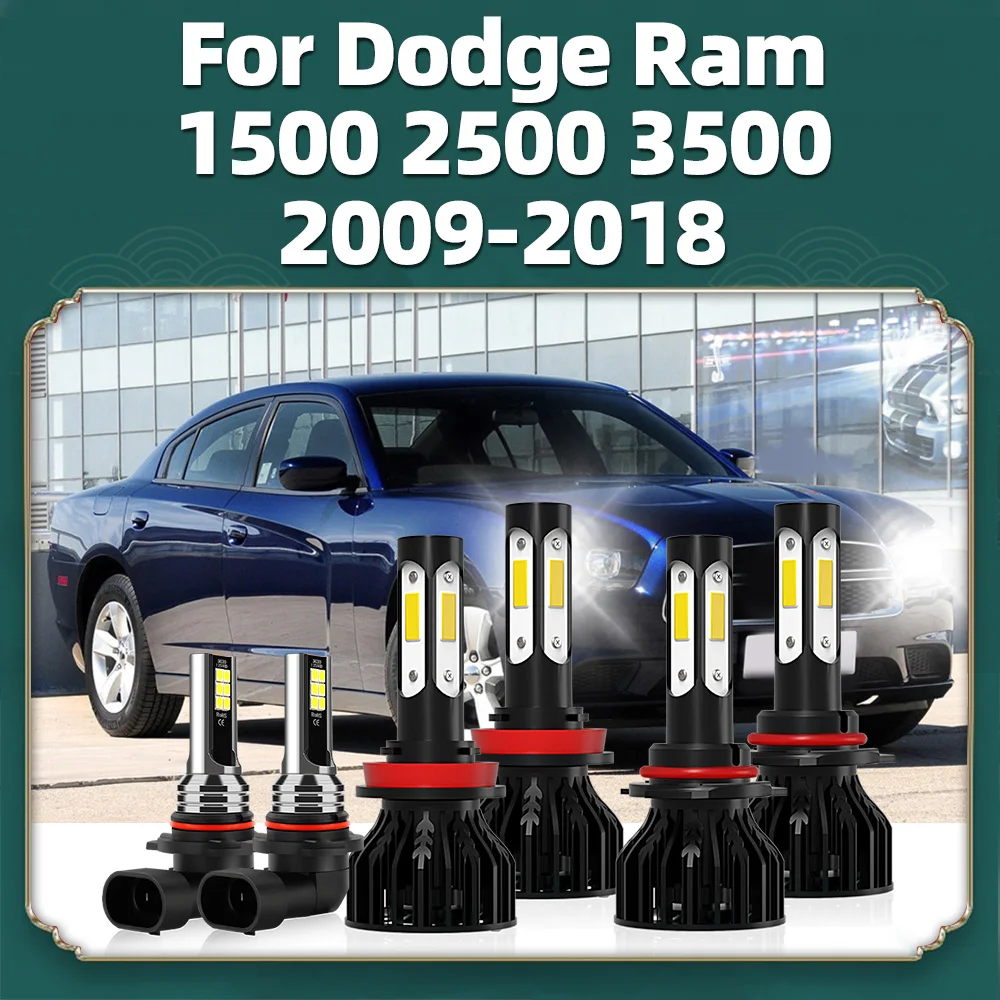 For Dodge Ram 1500 2500 3500 2009 2010-2018 LED Four-sides 120W Car Headlight Super Lights Plug-N-Play Bulb 6000K Auto Fog Lamp