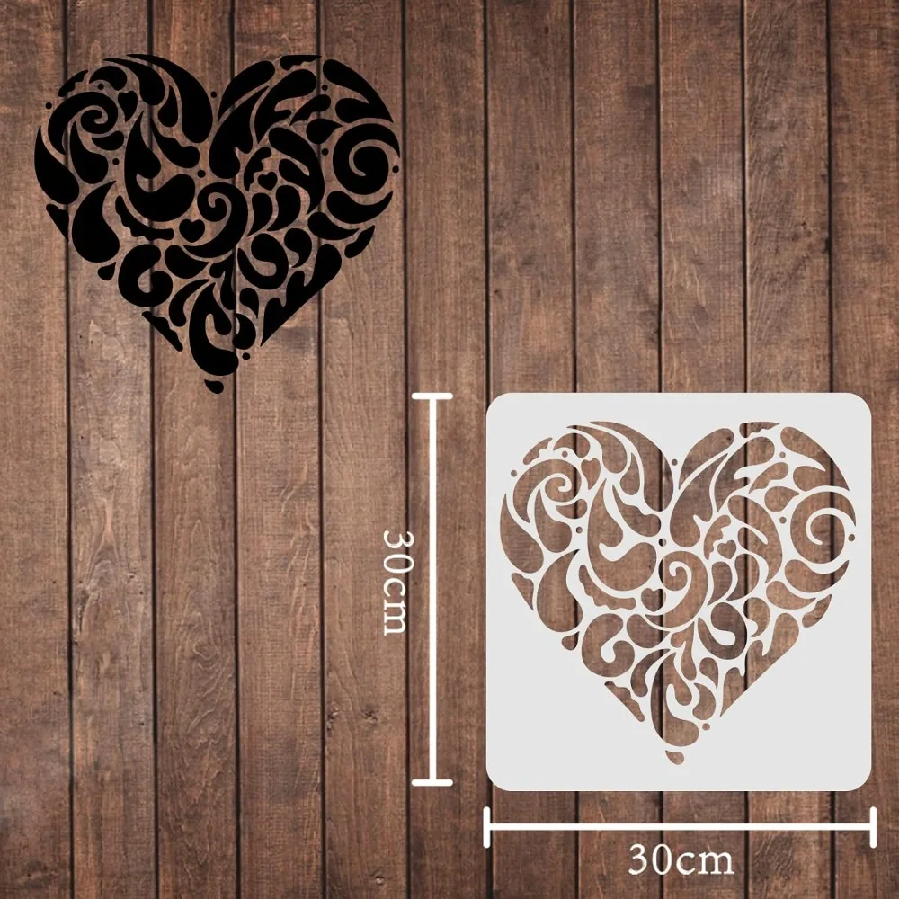 Heart Stencils Template 11.8x11.8inch Plastic Mandala Love Heart Drawing Painting Stencils Square Reusable Mother's Day Birthday