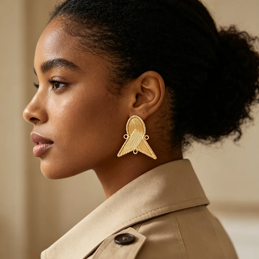 Vergoldetes, graviertes ovales Dreieck-Ohrringe- und Ring-Set für Damen, afrikanischer ethnischer Statement-Schmuck, Hochzeits- und Alltagsgeschenk – Detail 2