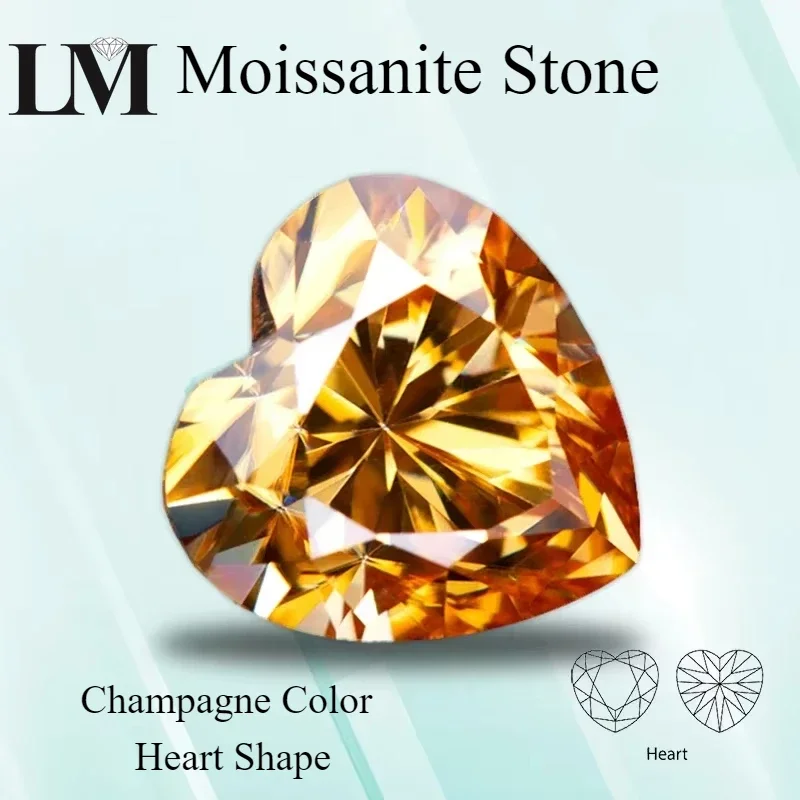 

Moissanite Stone Champagne Color Heart Shape VVS1 for Pass Diamond Tester Czochralski Method Gemstone with Certificate