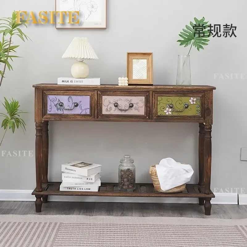 For American Solid Wood Entrance Cabinet Storage Locker Living Room Corridor Aisle Door Entry Table Wall Mounted Furniture
