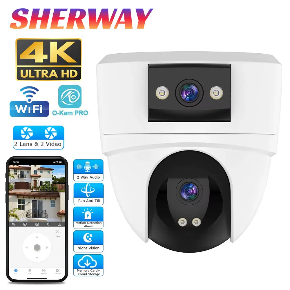 

4K 8MP Wifi Camera PTZ Outdoor Dual Screen Human Detection Dual Lenses Wireless Security Protection IP Camera Audio O-Kam Pro