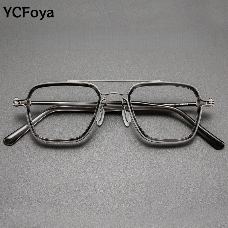 YCFoya Men's New Luxury Pure Titanium Big Size Pilot Glasses Ultralight Retro Optical Prescription Eyeglasses Frame Men 5875