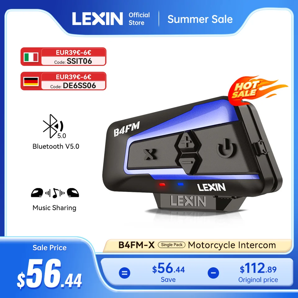 Brand Lexin LX-B4FM-X for 10 Riders Intercom Motorcycle Bluetooth
