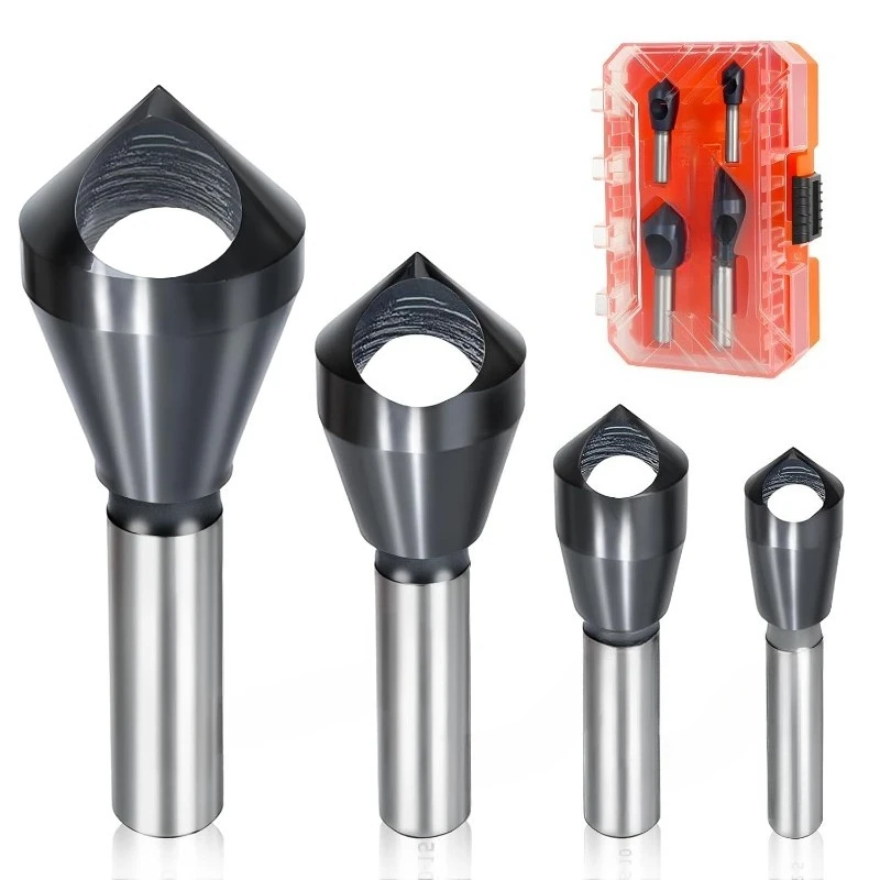 4 قطع من أداة الشطب المطلية TiAIN M35 لقمة الشطب 90 درجة مجموعة لقمة مثقاب للخشب والمعادن، شديدة التحمل