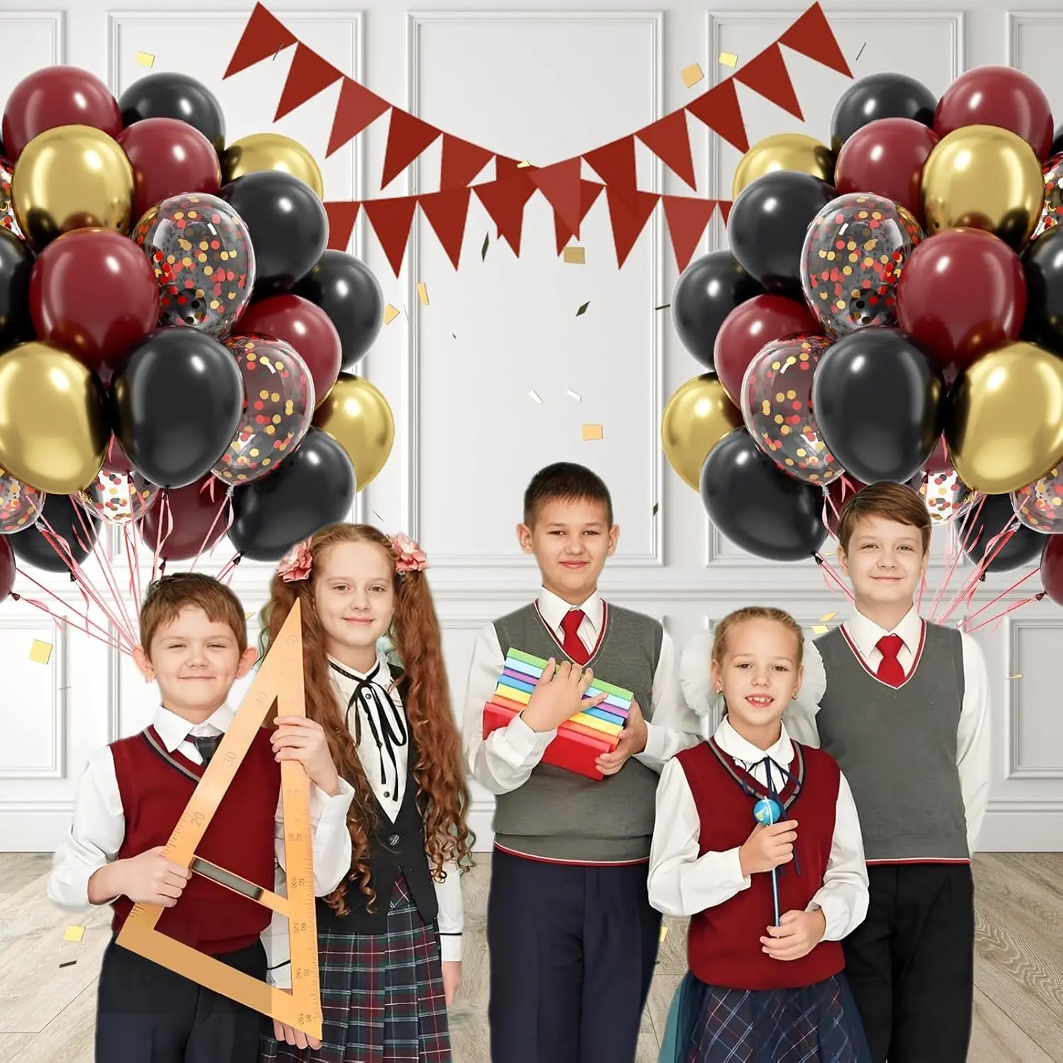 Ballons confettis noirs bordeaux et or de 12 pouces, 60 pièces, décorations pour fête d'anniversaire, réception-cadeau pour bébé, remise de diplôme sur le thème marron