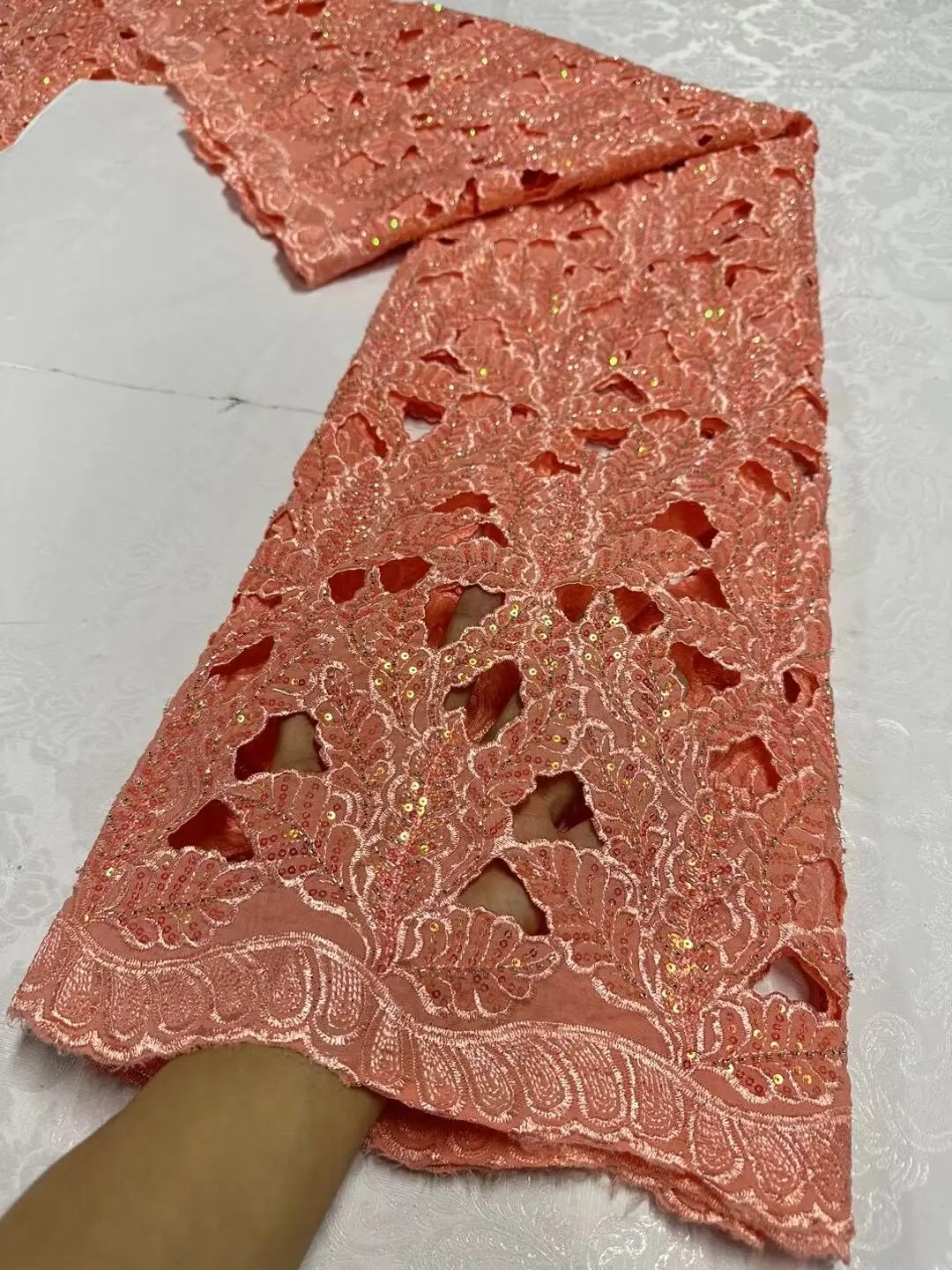 Guipure Cord Lace with Sequins 5 yards 2024 High Quality African Water Souble Lace for Sewing Nigeria Wedding Party Dress JL363