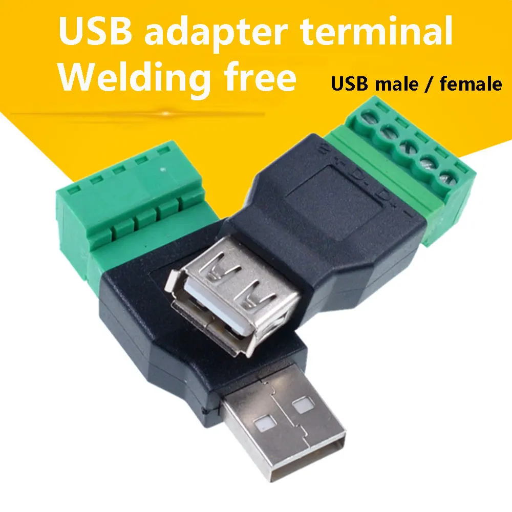 

10 Pcs USB Female Male to 5 Pin Screw Terminal USB 2.0 Type A Plug Jack USB Adapter With Shield Connector